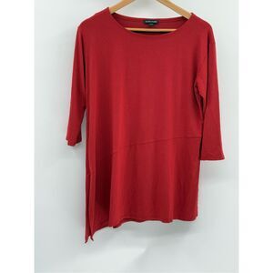 Eileen Fisher Tunic Top Women Size Medium 3/4 Sleeve Orange Red Asymmetrical Hem